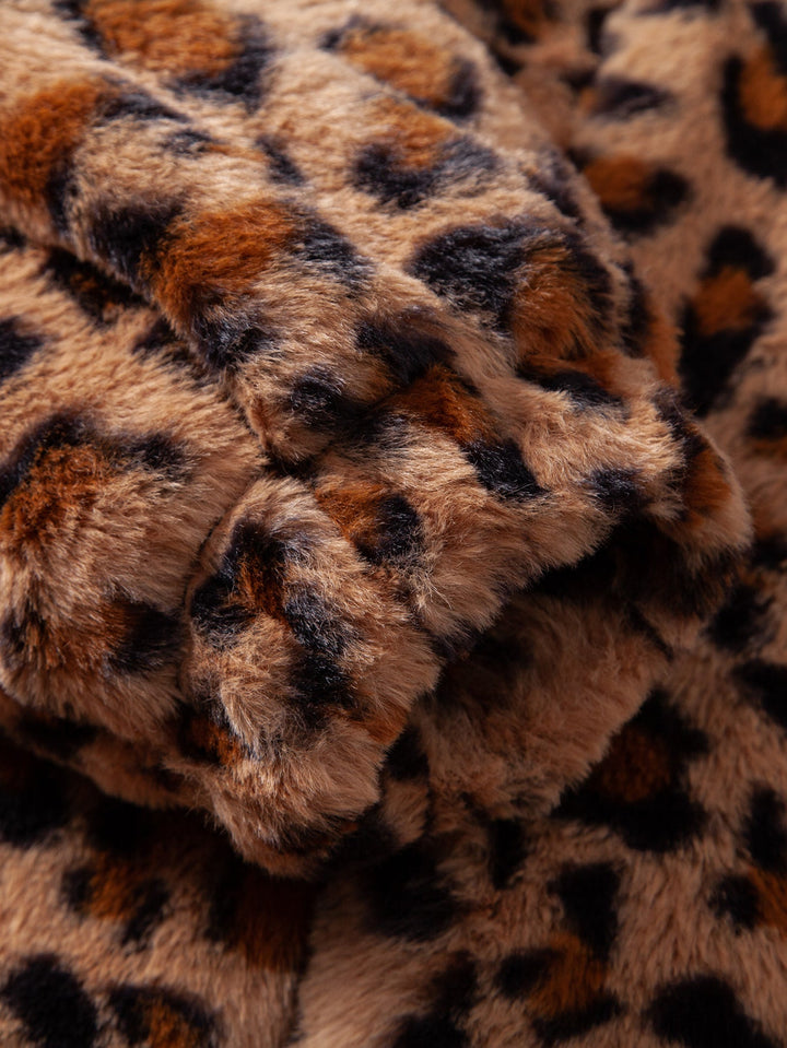 Faux Fur Leopard Zip Up Hooded Coat