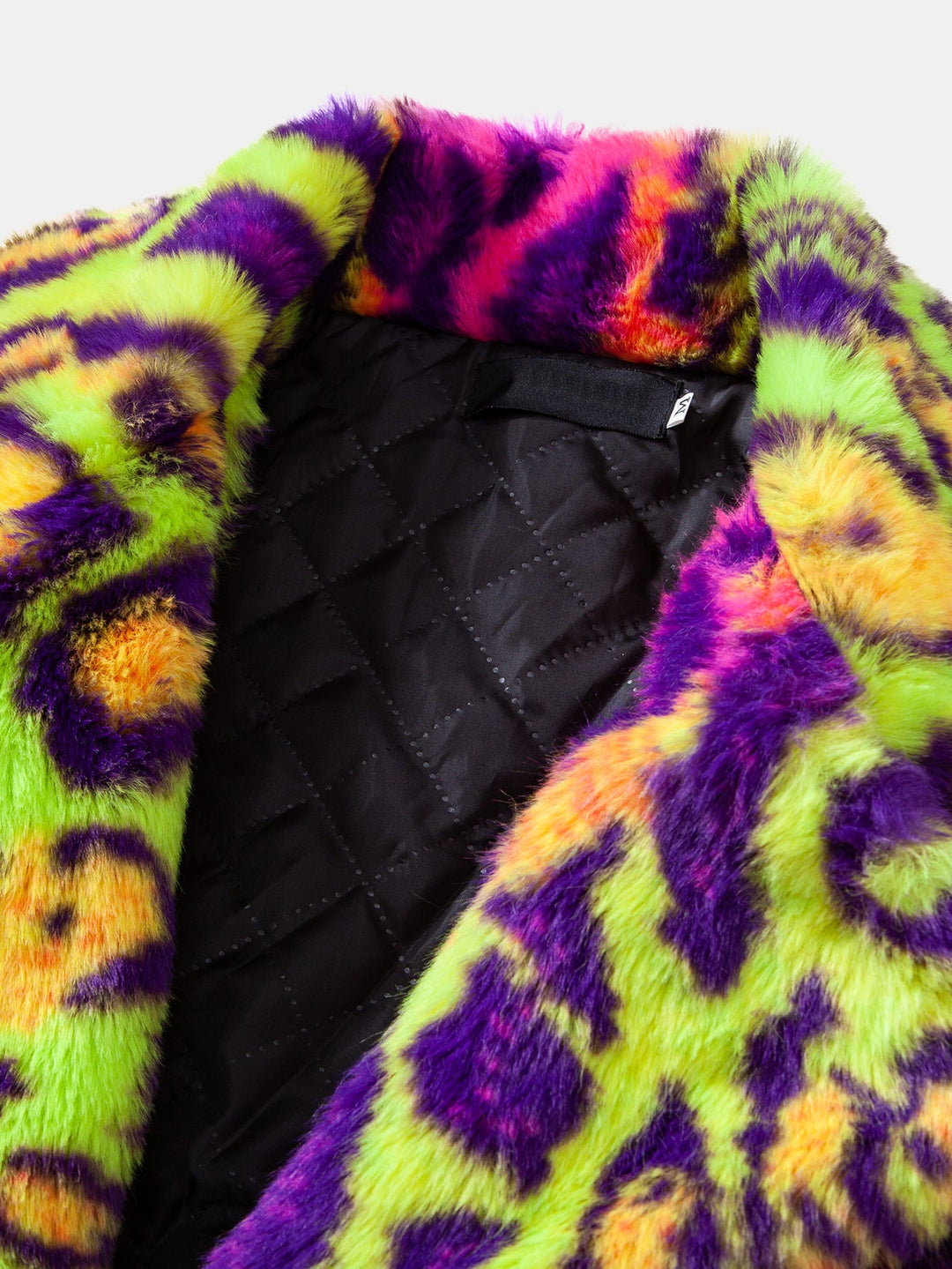 Faux Fur Colorful Leopard Notch Lapel Overcoat