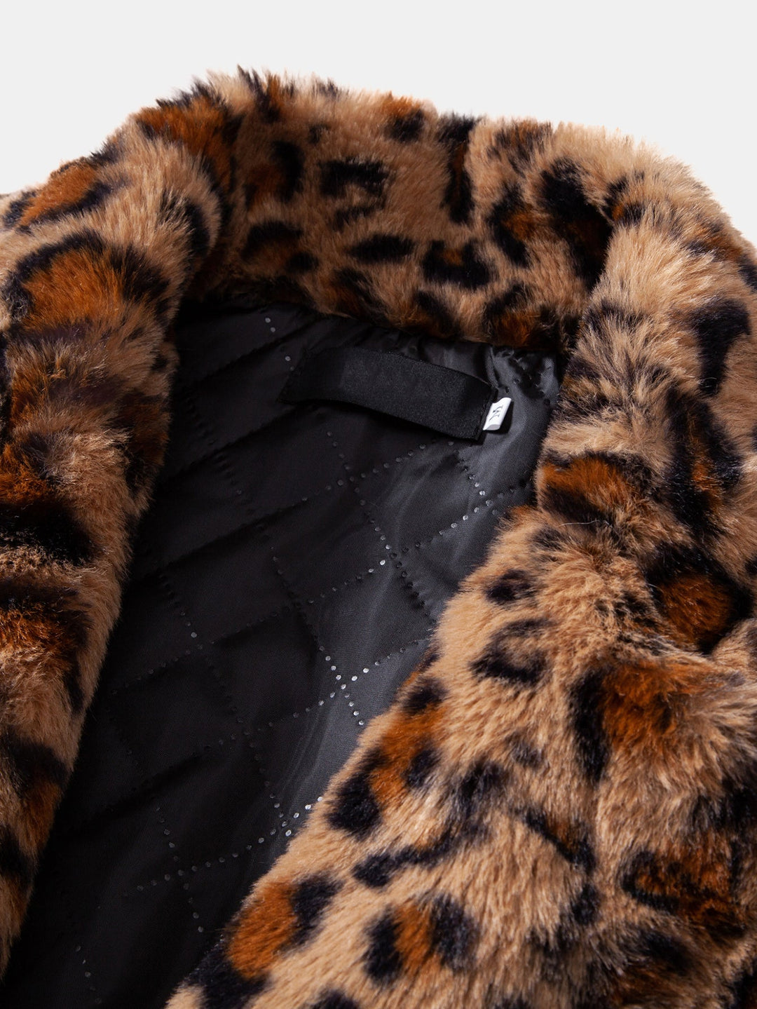 Faux Fur Leopard Notch Lapel Overcoat