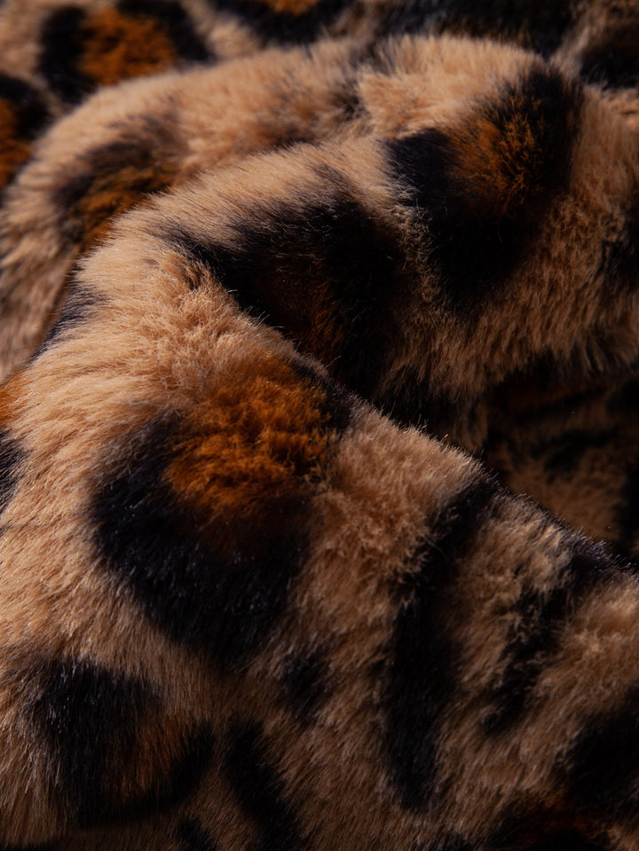 Faux Fur Leopard Notch Lapel Overcoat