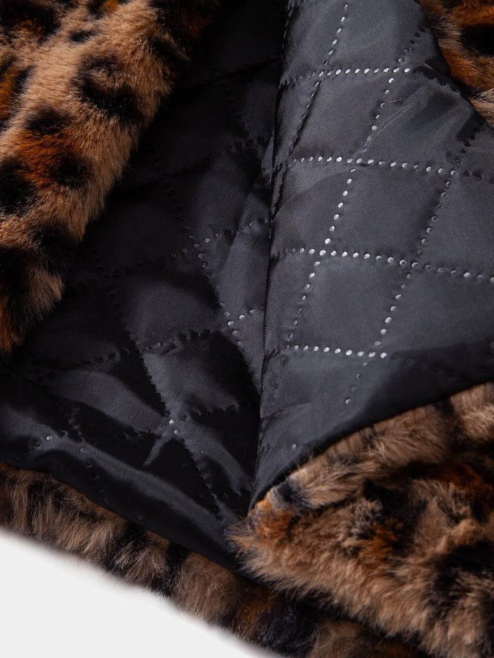 Faux Fur Leopard Hooded Overcoat