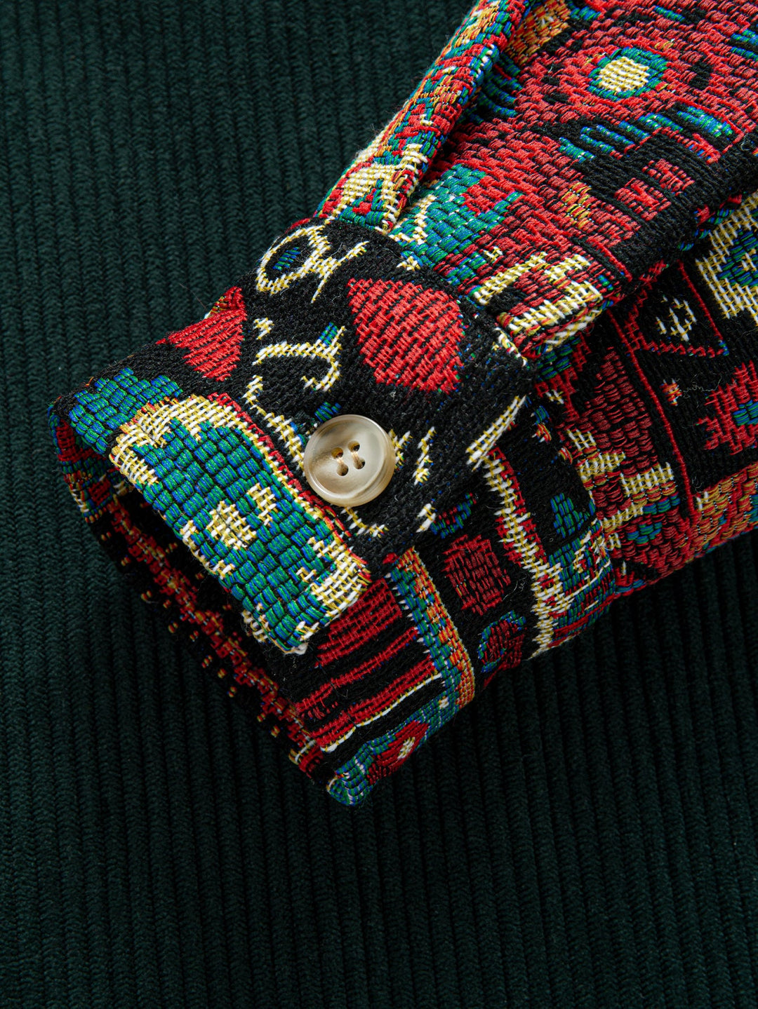 Ethnic Geometric Jacquard Patchwork Corduroy Shirt & Straight Leg Corduroy Pants