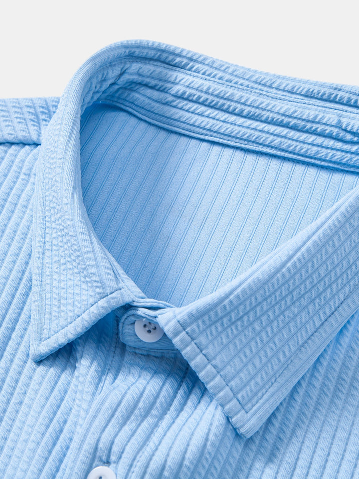 Long Sleeve Muscle Fit Ribbed Button Up Shirt