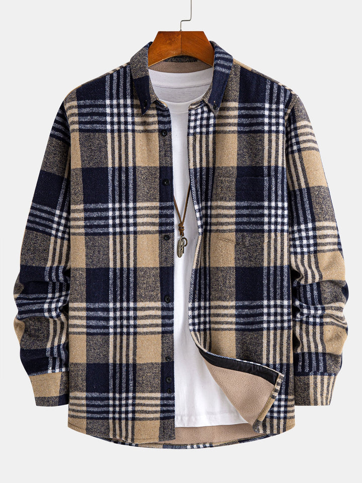 Flannel Fleece Lined Plaid Cotton Button Up Shirt