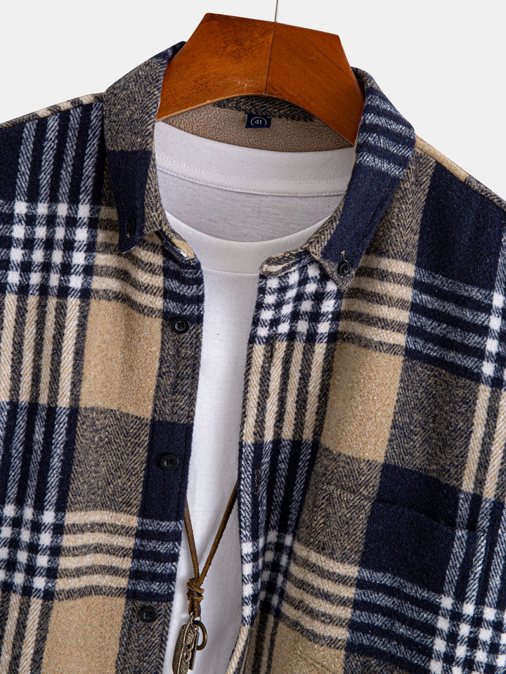 Flannel Fleece Lined Plaid Cotton Button Up Shirt