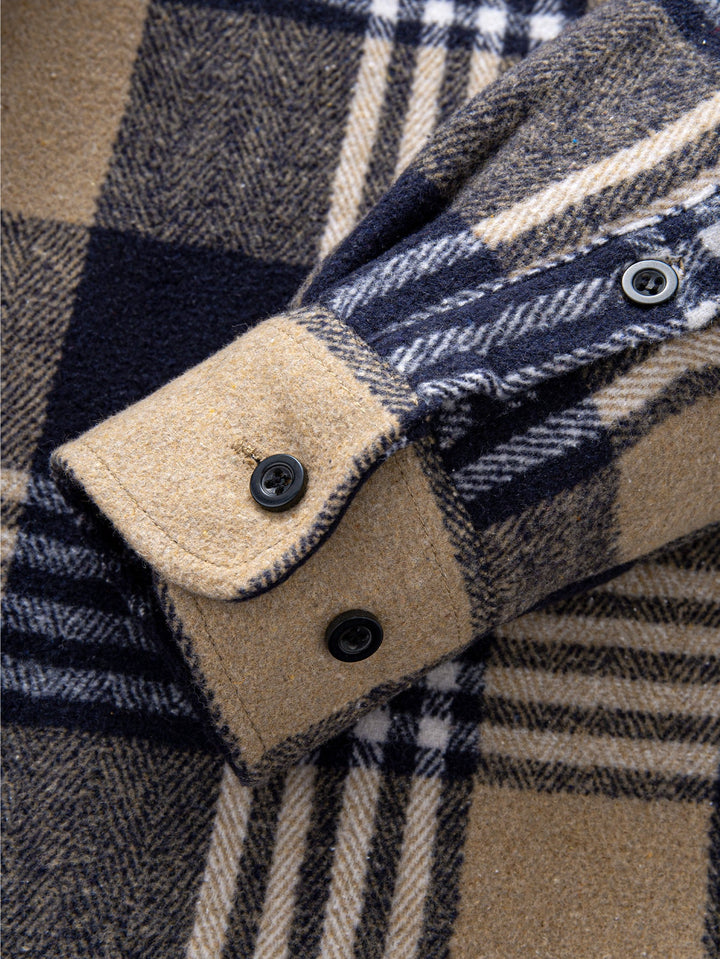 Flannel Fleece Lined Plaid Cotton Button Up Shirt