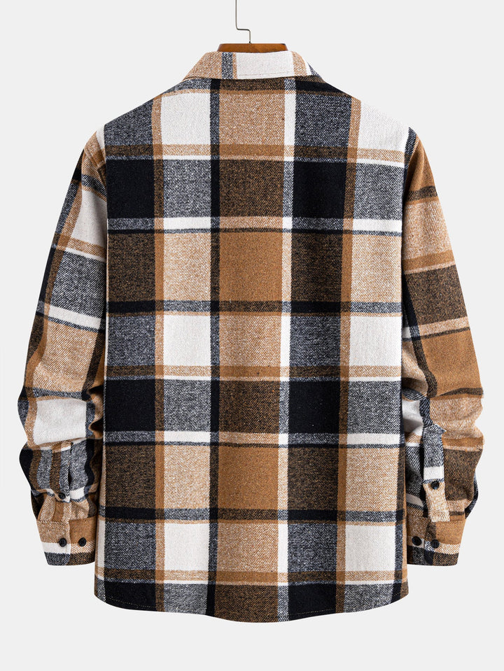 Flannel Fleece Lined Plaid Cotton Button Up Shirt