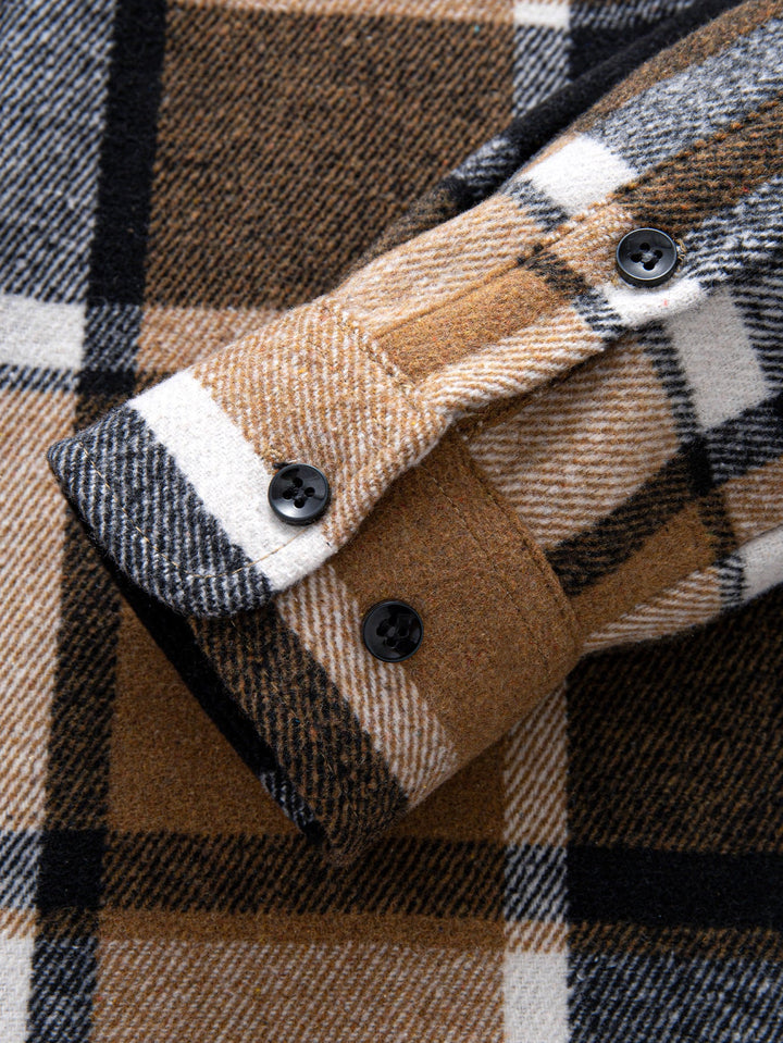 Flannel Fleece Lined Plaid Cotton Button Up Shirt