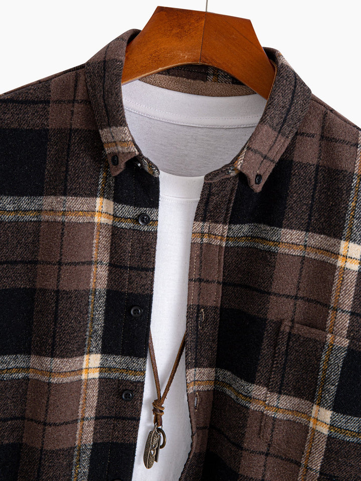 Flannel Fleece Lined Plaid Cotton Button Up Shirt
