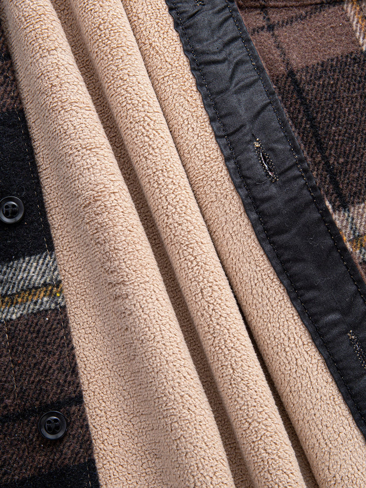 Flannel Fleece Lined Plaid Cotton Button Up Shirt