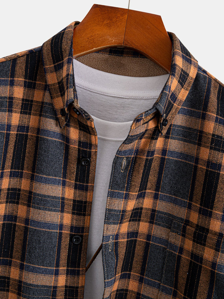 Flannel Fleece Lined Plaid Cotton Button Up Shirt