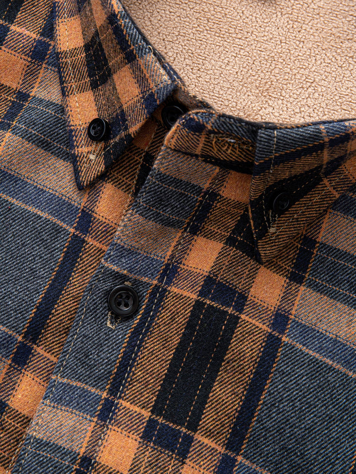 Flannel Fleece Lined Plaid Cotton Button Up Shirt