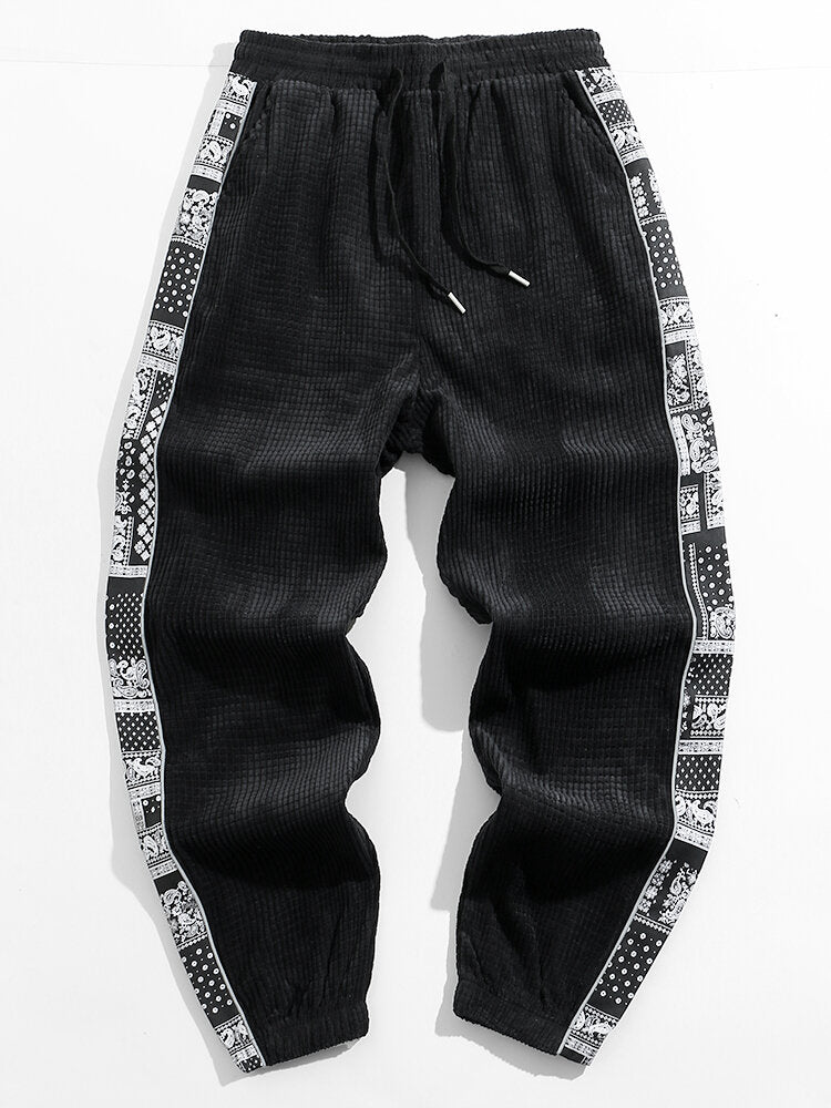 Corduroy Paisley Print Panel Pants