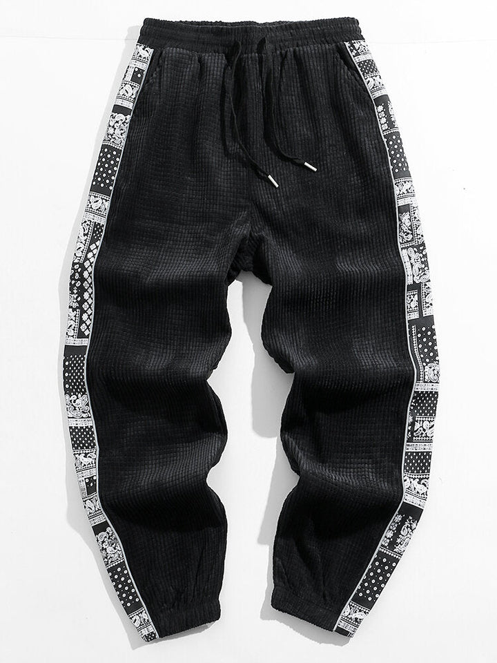 Corduroy Paisley Print Panel Pants