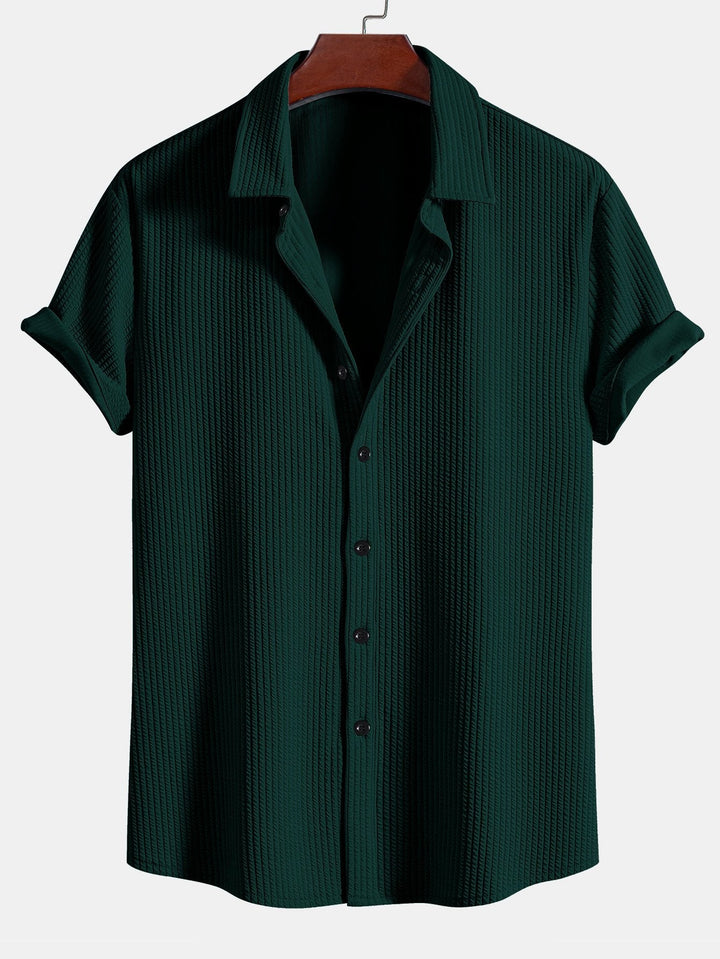 Muscle Fit Ribbed Button Up Shirt