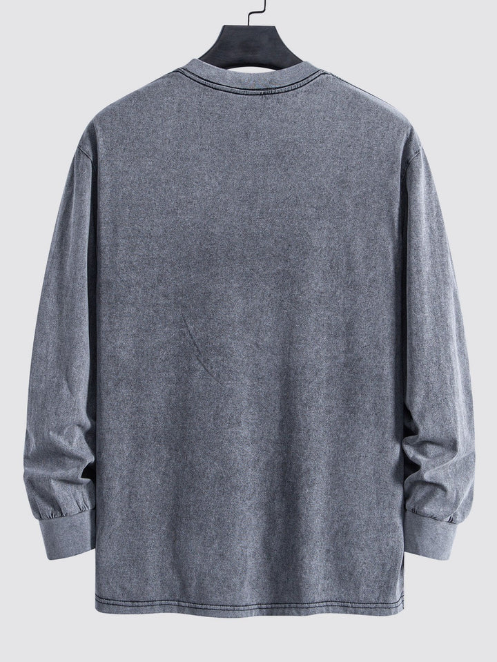Relax Fit Long Sleeve Washed Distressed T-Shirt
