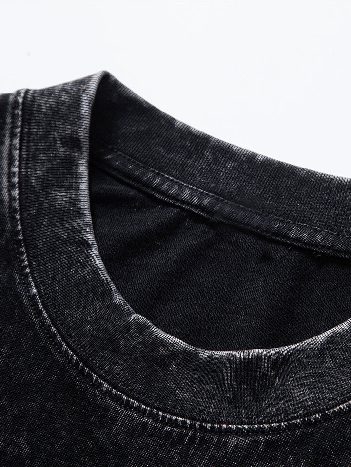 Basic Washed Distressed Drop Shoulder Oversize T-Shirt