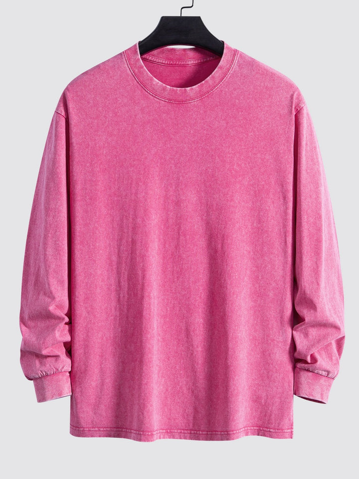 Relax Fit Long Sleeve Washed Distressed T-Shirt
