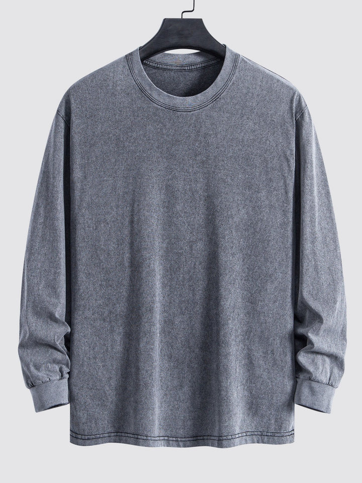 Relax Fit Long Sleeve Washed Distressed T-Shirt