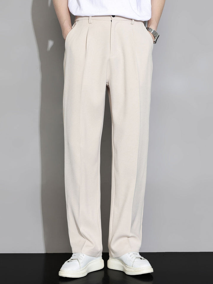 Relax Fit Elastic Waist Straight Leg Trousers