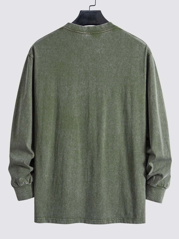 Relax Fit Long Sleeve Washed Distressed T-Shirt