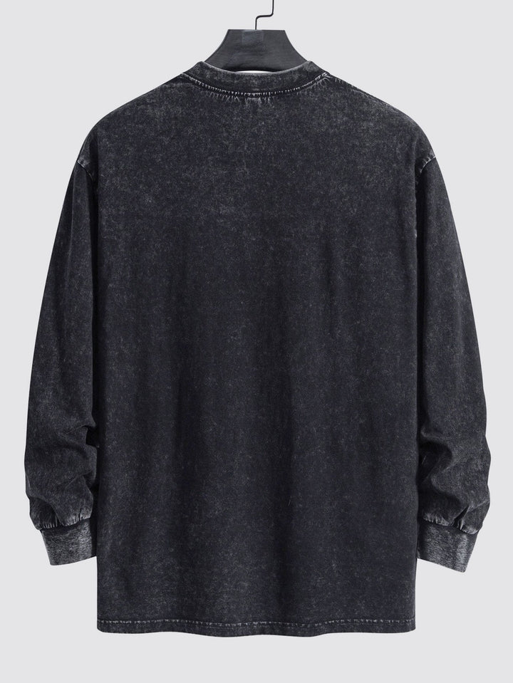 Relax Fit Long Sleeve Washed Distressed T-Shirt