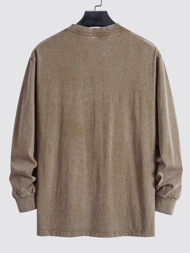 Relax Fit Long Sleeve Washed Distressed T-Shirt