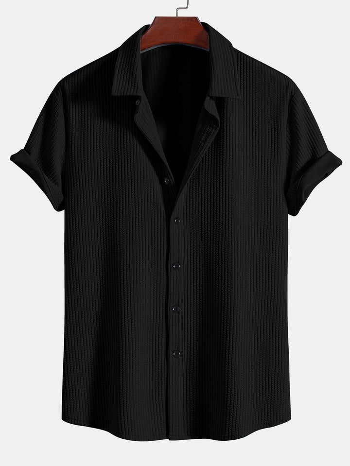 Muscle Fit Ribbed Button Up Shirt