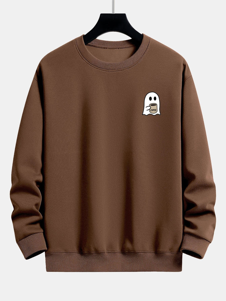 Ghost Drinking Coffee Print Relax Fit Sweatshirt